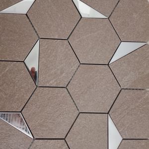 Azulejos de calidad de exportación 73mm Hexágono Plata PVD Azulejo de mosaico de cerámica Punzón para paredes de dormitorio Vestíbulo y paredes de recepción - Product Image 5
