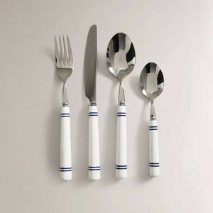 Five-Piece <b>Flatware</b> <b>Set</b> with Resin Handle Stainless Steel and Pink Shaded White Includes Basic Utensils - Product Image 4
