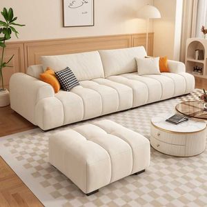 Modern <b>Cream</b> Cloud Design Fabric <b>Sofa</b> Set for Small Apartment Hotel & Office Living Rooms - Product Image 4