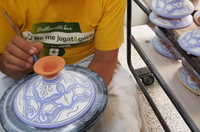Tajine Marocain Traditionnel Peint à la Main Bleu et Blanc, Petite Marmite en Céramique Glaçurée, Ustensile de Cuisine Berbère Traditionnel