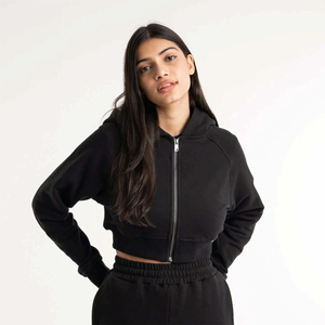 Conjunto Deportivo de Dos Piezas para Mujer, Sudadera Corta con Cremallera Negra y Pantalones Jogger, Ropa Casual de Estar en Casa, Felpa Suave, Conjunto Combinado - Product Image 2