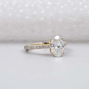 IGI Certified Lab Grown Round <b>Diamond</b> Engagement <b>Ring</b> Yellow Gold with Pave Band Oval Cut Beautiful <b>Diamond</b> <b>Rings</b> - Product Image 2