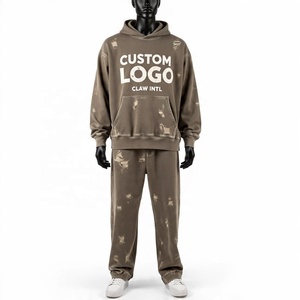 Personalizado 100% algodón en blanco de peso pesado holgado de lana chándal para hombres Sudadera con capucha y pantalones de chándal Jogger conjuntos de chándal fabricante - Product Image 4