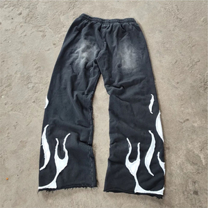 Vente en gros Streetwear pour hommes en détresse Patch sweat à capuche pantalon ensemble Design personnalisé délavé à l'acide Vintage survêtement respirant gris - Product Image 3