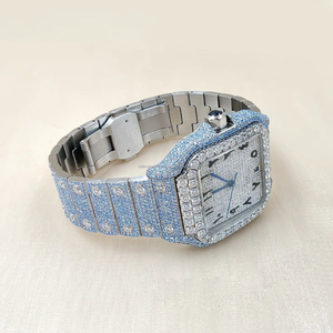 Natural Blue Lab Grown Diamond Men <b>Watch</b> Sterling Silver Handmade <b>Watch</b> Square Shape Case Party Luxury <b>Watch</b> Custom Color - Product Image 2