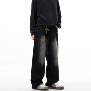 Jean en denim gris délavé coupe slim à jambe droite pour homme, pantalon décontracté en coton taille mi-haute style automne - Product Image 6