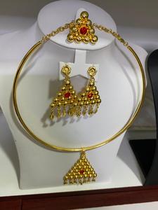 ชุดสร้อยคอเครื่องประดับแฟชั่นสไตล์วินเทจดูไบ24K ชุดต่างหูหวีกำไลวัสดุทองแดงสำหรับตุรกีและสหรัฐอเมริกา - Product Image 3