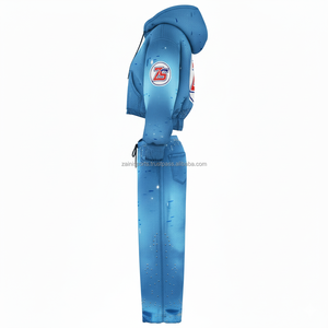 Survêtement à fermeture éclair en polaire de qualité supérieure 380 GSM ensemble de survêtements et sweat à capuche d'hiver épais tissu doux bleu logo personnalisé broderie survêtements - Product Image 3