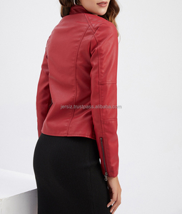 เสื้อแจ็คเก็ตหนังสไตล์ไบค์เกอร์สำหรับผู้หญิง คอลเลคชั่นฤดูใบไม้ผลิ-ฤดูใบไม้ร่วง ปี 2026  ตกแต่งลายปัก  ปิดด้วยซิป สีแดง ดำ น้ำตาล - Product Image 5