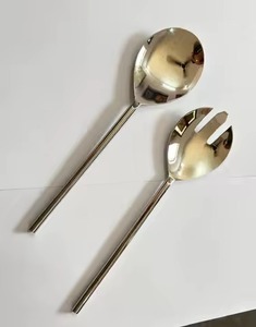 Couverts en acier miroir argenté vintage grands ustensiles de cuisine-ensembles de couverts, y compris fourchette cuillère serveur à salade - Product Image 5