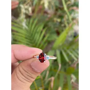 925 <b>Silver</b> Natural <b>Garnet</b> Oval Cut Women's Classic Gemstone <b>Ring</b> Engagement Prong Setting Platinum Fine Jewelry - Product Image 3