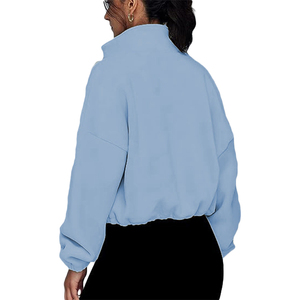 Chaqueta Deportiva de Forro Polar para Mujer, Estilo Cardigan Holgado con Cuello Alto y Cremallera, Chaqueta Corta con Capucha y Cremallera - Product Image 2