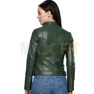 MAXFIT ENTERPRISES Vestes d'hiver en cuir PU vert pour femmes, faites à la main, confortables avec tissu en toile imprimé de logo personnalisé - Product Image 4