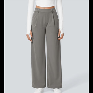 กางเกงเอวสูงมีซิปเอวสูงสไตล์วินเทจของผู้หญิงกางเกงขากว้างความยาวเต็มกระเป๋าผ้าชีฟองแบนสองข้างสำหรับฤดูร้อน - Product Image 2