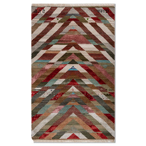 Freedom Manchaha <b>Red</b> Orange Hand Knotted Wool Bamboo <b>Silk</b> Large Area Rugs Geometric Rectangle Design for Home Hallway for - Product Image 1