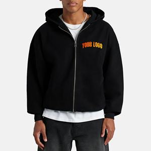 Logo personnalisé coton lourd polaire fermeture éclair à capuche pour homme poids lourd vierge goutte épaule fermeture éclair hommes sweat à capuche - Product Image 4