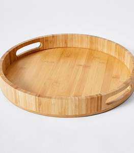 Wholesale Custom <b>Large</b> Small Size Rustic Brown Round Walnut Wood <b>Serving</b> Food <b>Tray</b> with Handles SARVING <b>TRAYS</b> NATURAL - Product Image 3