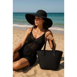 Black Straw <b>Hat</b> and Straw Bag Two-Piece Set, Shipped in a <b>Box</b>. - Cnt2005black - Product Image 2