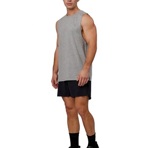 Camiseta sin mangas de gimnasio para hombre, camiseta transpirable Spandex de algodón con estampado de logotipo de punto con cuello redondo, camiseta de entrenamiento lavada informal al por mayor - Product Image 3