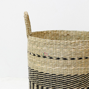 Artex Dong Thap Seagrass <b>Tall</b> Round <b>Storage</b> Basket Black Geometric Pattern with Rope - Product Image 5