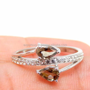 Anillo de Boda Clásico de Plata de Ley 925 con Cuarzo Ahumado para Mujer - Product Image 1