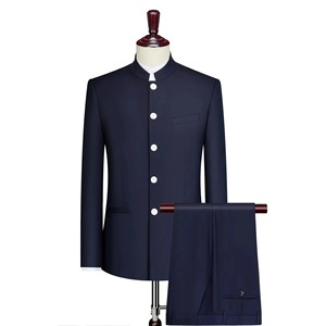 ชุดสูททางการของผู้ชายแบบเข้ารูปสง่างามคอตั้งชุดสูท2ชิ้นเครื่องแบบทางการแบบดั้งเดิมสำหรับธุรกิจงานแต่งงาน - Product Image 5