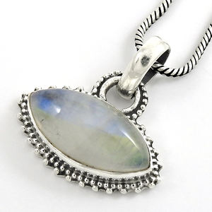 จี้925สวยสเตอริงสีเงินธรรมชาติสีรุ้งหินมูนสโตนทรงมาร์คีสจี้ที่ดีงามสำหรับสวมใส่ในชีวิตประจำวันเครื่องประดับงานปาร์ตี้วันเกิด - Product Image 1