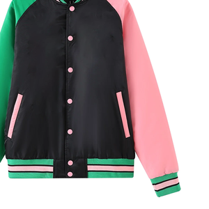 Chaqueta Bomber Negra Urbana Griega, Chaqueta Universitaria Personalizada de Fraternidad Griega, Ropa Urbana con Bloques de Color, Impermeable, Reversible, Unisex de Primavera - Product Image 6