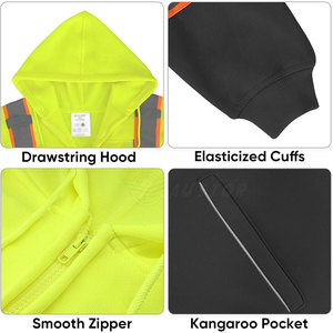 Ropa de construcción Sudadera con capucha de alta visibilidad Ropa de trabajo de alta visibilidad Sudadera con capucha de alta visibilidad de color sólido - Product Image 3