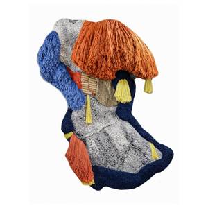 Tapiz y Arte Mural de Lana Azul y Seda de Bambú Caminantes, Diseño Abstracto Bohemio con Plantas para Uso Decorativo - Product Image 1