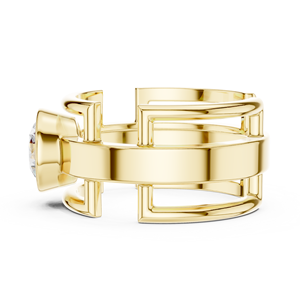 Bague de fiançailles exclusive en or jaune 10 carats avec diamant rond taille brillant VS1, réglable, pour anniversaire, sertie à griffes - Product Image 3