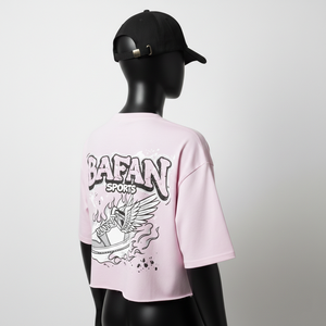 Camiseta corta para mujer, algodón jersey premium, suave, color rosa, estampado gráfico, logotipo personalizado, ropa urbana, camiseta corta de algodón para mujer - Product Image 5