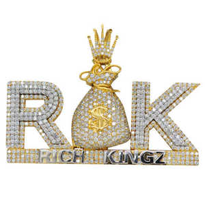 Colgante de Moissanita de Lujo Iced Out R K Rich Kingz con Corona y Bolsa de Dinero, Chapado en Oro Bicolor, Joyería de Declaración Hip Hop Atractiva - Product Image 1
