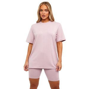 ชุดเสื้อยืดสั้นสองชิ้นลำลองสำหรับผู้หญิงชุดเสื้อและกางเกงขาสั้นชุดลำลองคอกลมสำหรับฤดูร้อนใหม่ - Product Image 2