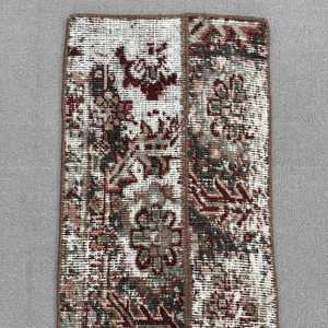 Turkish Rug, 1.1x6.4 ft Runner Rug, <b>Brown</b> Floral <b>Wool</b> Vintage Rug - Product Image 5