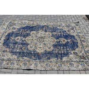 Alfombra Turca Vintage, Alfombra de 5x7.6 pies, Alfombra Azul Ikat - Product Image 2