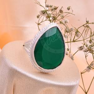 2025 Style à la mode 925 argent Sterling vert Onyx bague à la main pierres précieuses déclaration bijoux pour femmes et filles - Product Image 3