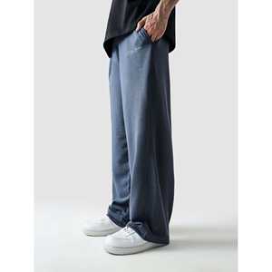 Pantalon cargo à taille élastique avec logo personnalisable, coupe droite, tendance, ajusté, délavé coloré, plissé décoratif, XL, bleu ardoise - Product Image 5