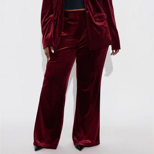 กางเกงขายาวทรงพาลาซโซผ้ากำมะหยี่สีแดงเบอร์กันดี คุณภาพสูง ผลิตในปากีสถาน สำหรับผู้หญิง เอวกลาง ดีไซน์หรูหรา เหมาะสำหรับฤดูหนาว สวมใส่สบายๆ ได้ทั้งออกกำลังกายและลำลอง - Product Image 4