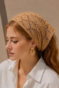 Foulard bandana tricoté pour femme, style crochet doux, respirant, décontracté, printemps-été, forme carrée - Product Image 2