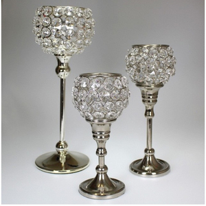 Luxury Silver Plastic Diamond Crystal Pillar <b>Candlestick</b> <b>Holders</b> Votive Tea Light Candle <b>Holder</b> Set for Elegant Home Decor - Product Image 6