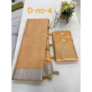 Tissu de coton en lin, sari doré, tissage de styliste tendance, travail sur de belles couleurs, vêtements de fête, vêtements traditionnels - Product Image 3