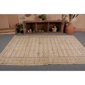 พรมตุรกีโบราณแบบทันสมัยขนาด5.4x8.6ฟุตสีเบจสีน้ำตาลปะต่อผืนใหญ่ทรงสี่เหลี่ยมผืนผ้าผ้าขนสัตว์ลาเท็กซ์สำหรับทางเข้าบ้านของวัยรุ่น - Product Image 4