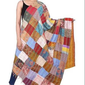 Goth — foulard de cou indien en soie Patchwork pour femmes, fait à la main, foulard réversible, Vintage - Product Image 1