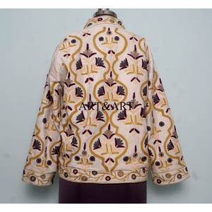 Women's <b>Velvet</b> Artisan Hand Embroidered Suzani Quilted <b>Jacket</b> Floral Design 100% Cotton Woven Fabric Eco-Friendly Quick Dry - Product Image 5