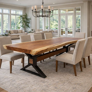 Mesa de Comedor Plegable Moderna de Madera de Arce con Borde Natural y Patas de Hierro en Forma de X, Construcción Resistente para Hogar, Hotel, Restaurante - Product Image 2