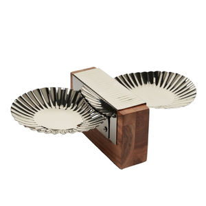 Plateau de service rond Ramadan Special Premium Plateaux de service avec manche en bois Plateau de service alimentaire de conception du Moyen-Orient fini doré - Product Image 4