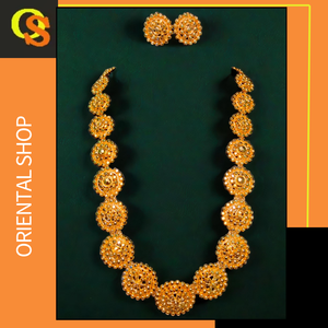 Las mejores ofertas Conjunto de pendientes de collar con chapado en oro de 22 quilates Diseño único Las mujeres usan collar Pendientes Conjunto Joyería - Product Image 2