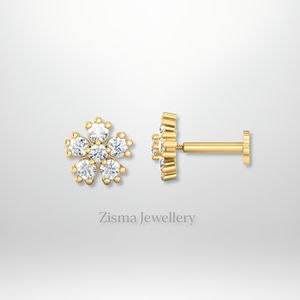 Boucles d'oreilles fleur de luxe en diamant 14K 18K bijoux de piercing en or massif VVS DEF vrais diamants de laboratoire certifiés IGI vente en gros - Product Image 6