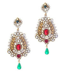 Tip Top Fashions 1301028 Fine Dangle <b>Earrings</b> <b>Red</b> Stone Kundan Pearl Dangler - Product Image 1